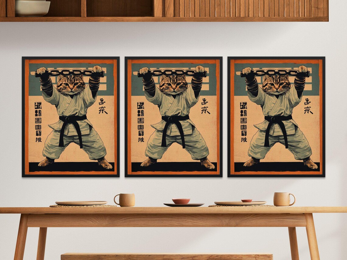 Tabby Cat Karate Gi Nunchaku Retro Japanese Martial Arts Fighter Poster - Image 2