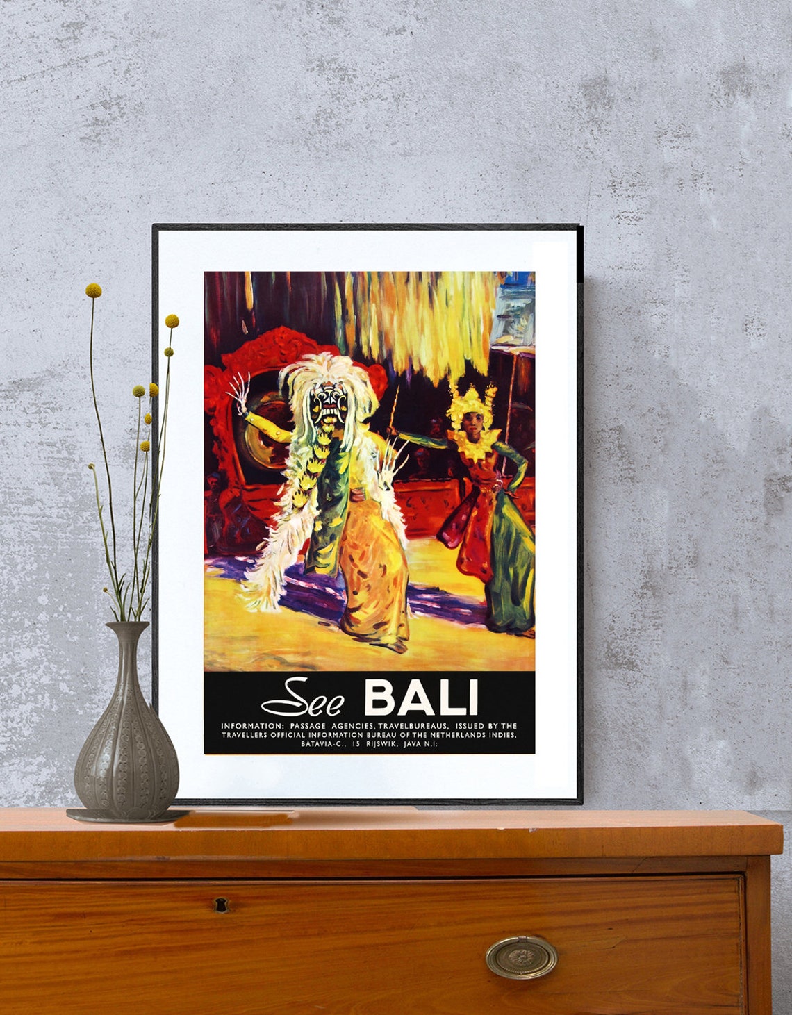 See Bali Vintage Netherlands Indies Travel Poster Barong Dance - Image 2