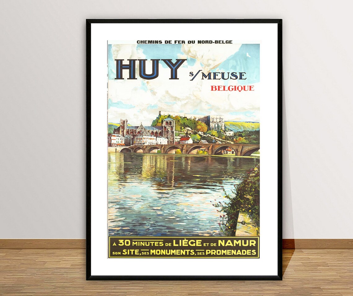 Huy Sur Meuse Belgium Vintage Railway Travel Poster Bridge Art - Image 2