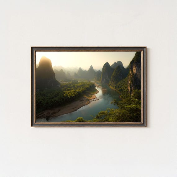 Guilin Karst Mountains River Sunrise Wall Art Print