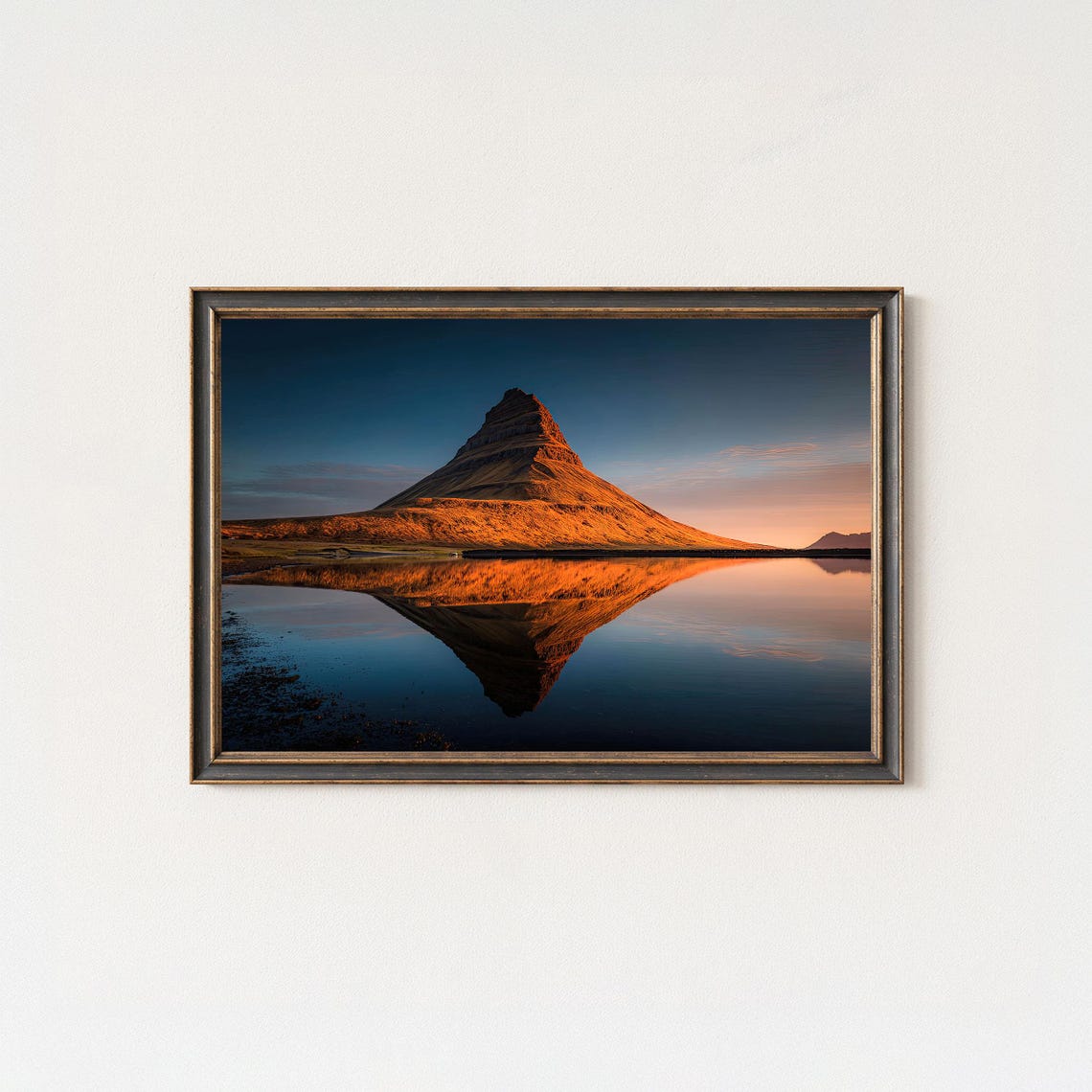 Kirkjufell Iceland Golden Hour Mountain Reflection Photo Poster