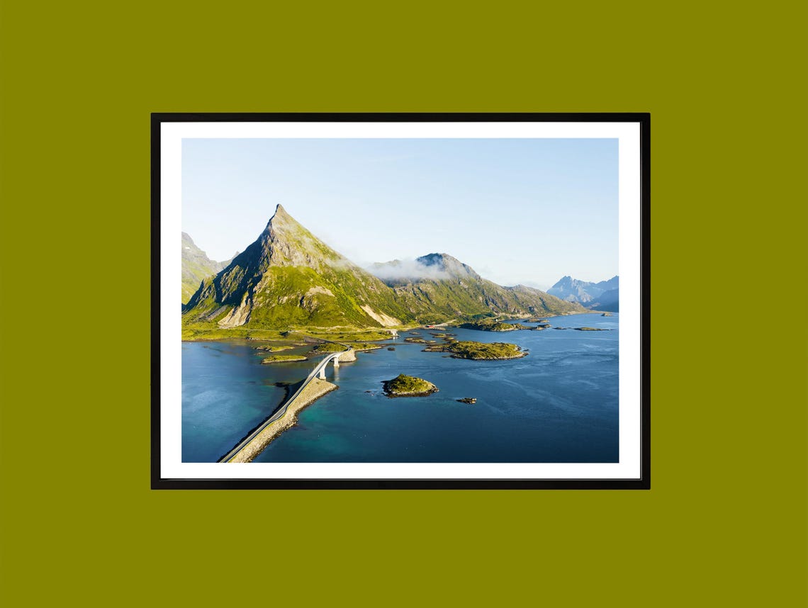 Lofoten Norway Arctic Mountain Coastal Bridge Landscape Art Poster