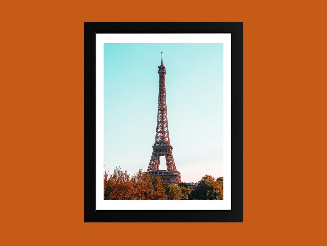 Eiffel Tower Close Up Against Pale Sky Autumn Paris Photo Poster