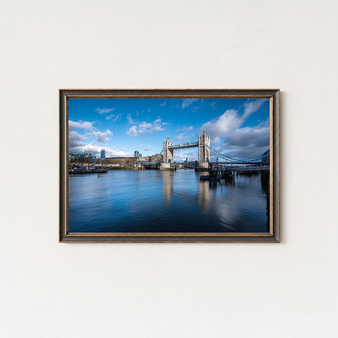 Tower Bridge London River Thames Blue Sky City Travel Poster