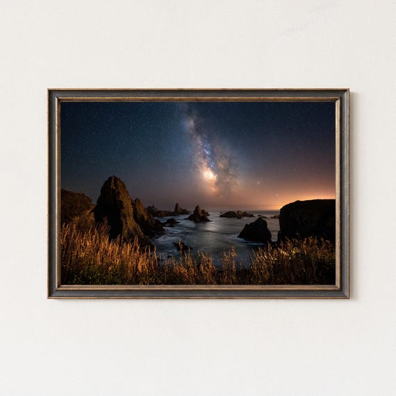 Milky Way Over Volcanic Sea Stacks Night Sky Print