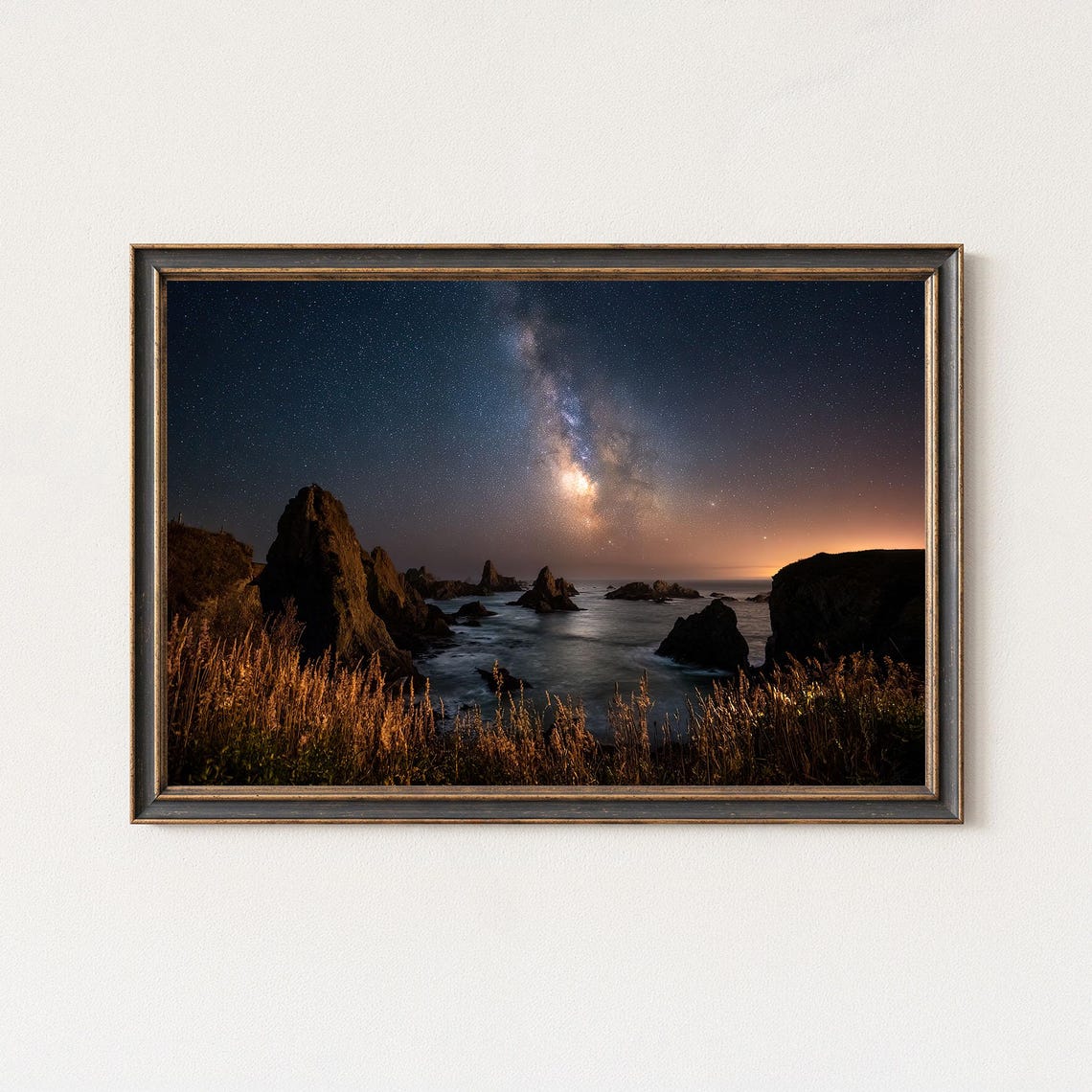 Milky Way Over Volcanic Sea Stacks Night Sky Print