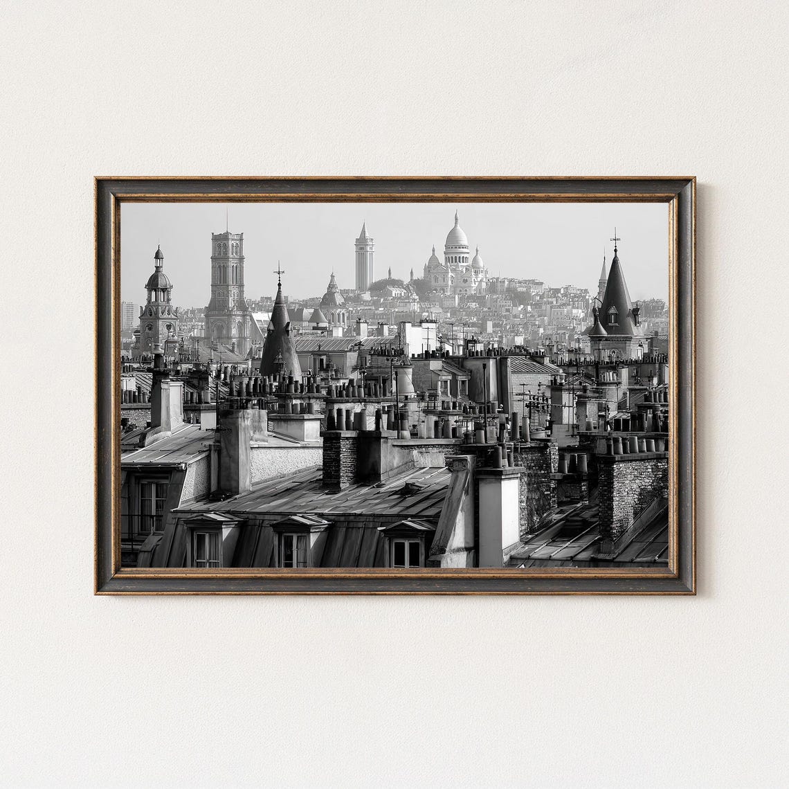 Classic Paris Rooftops Sacre Coeur Black White Photography Poster
