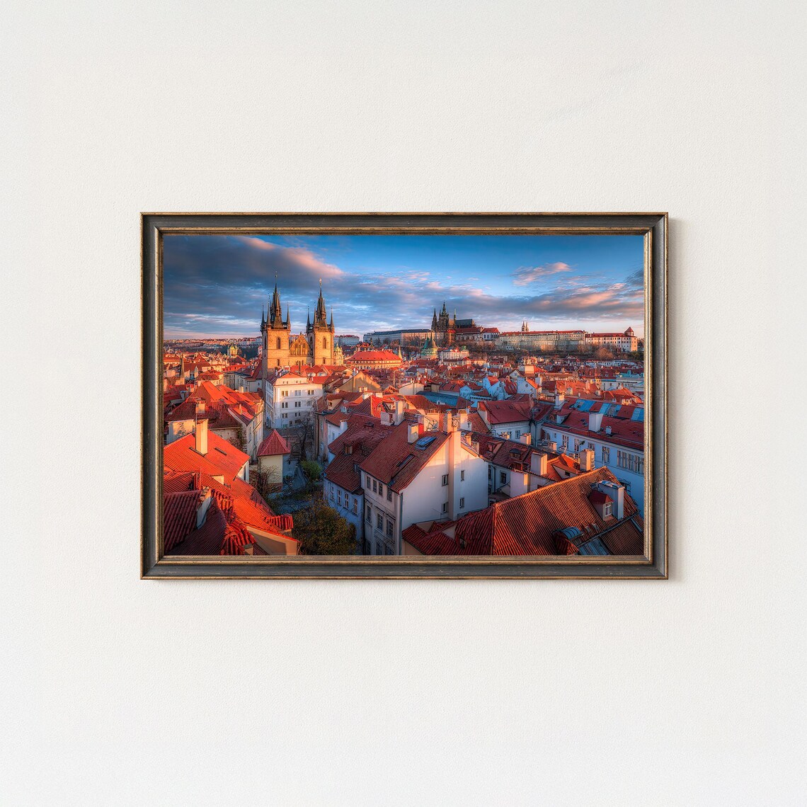 Prague Sunset Print Old Town Rooftops Castle Skyline Art