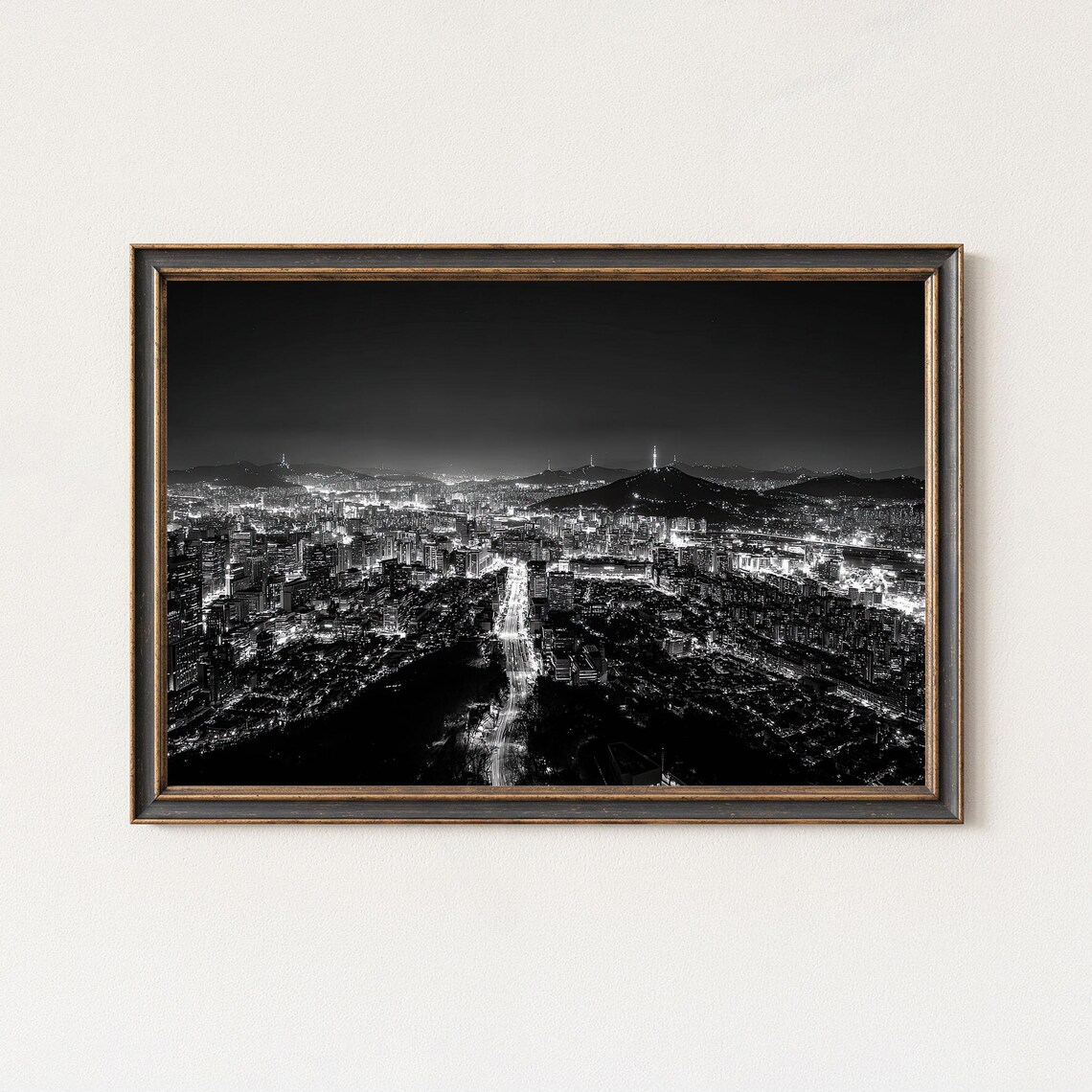 Seoul Skyline Black And White Night Cityscape Photography
