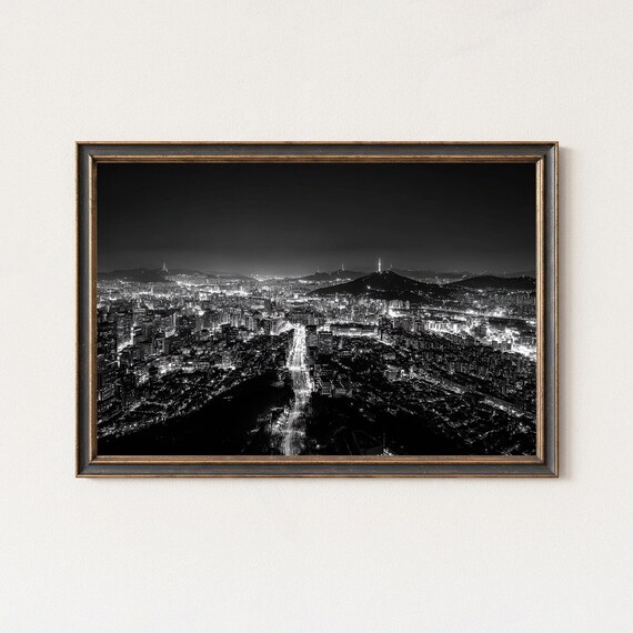 Seoul Skyline Black And White Night Cityscape Photography