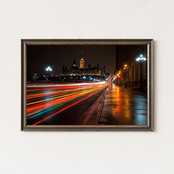 Ottawa Canada Parliament Hill Night Street Light Trails Poster