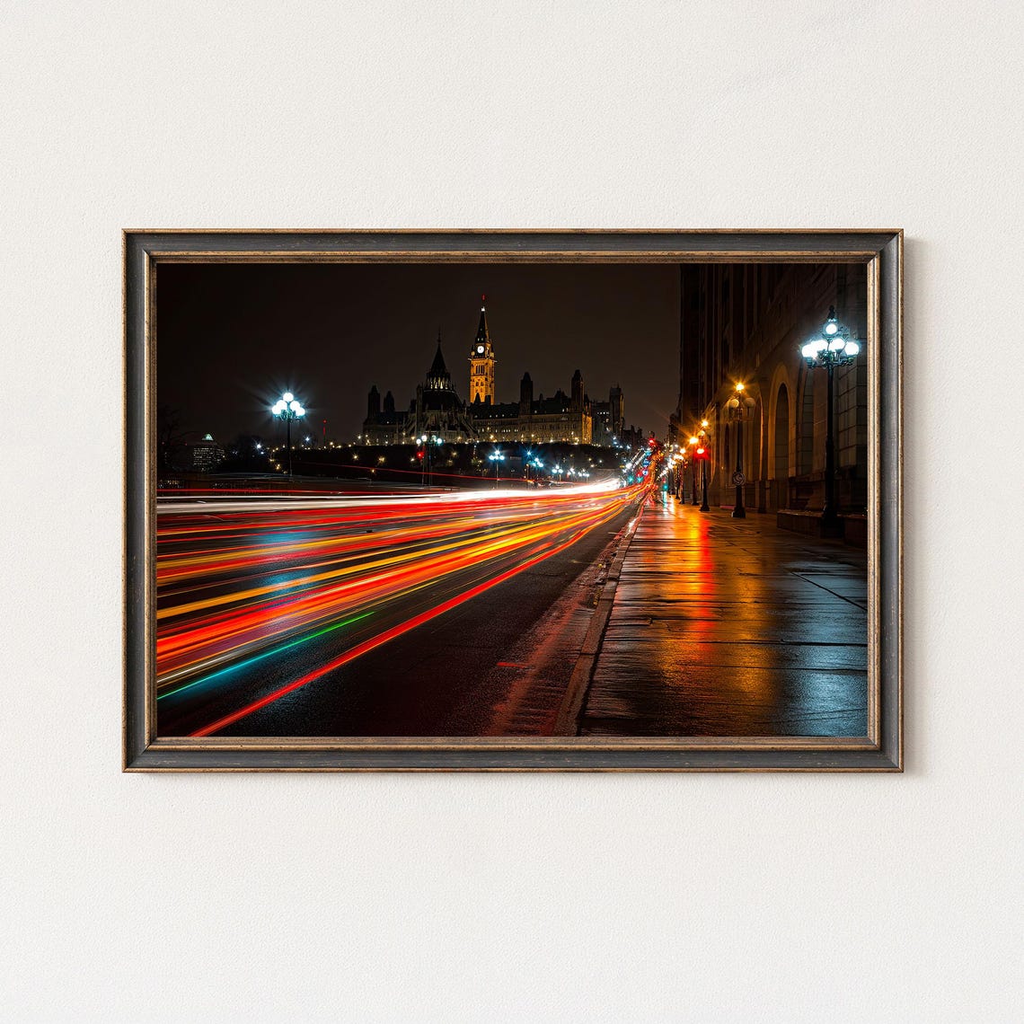 Ottawa Canada Parliament Hill Night Street Light Trails Poster