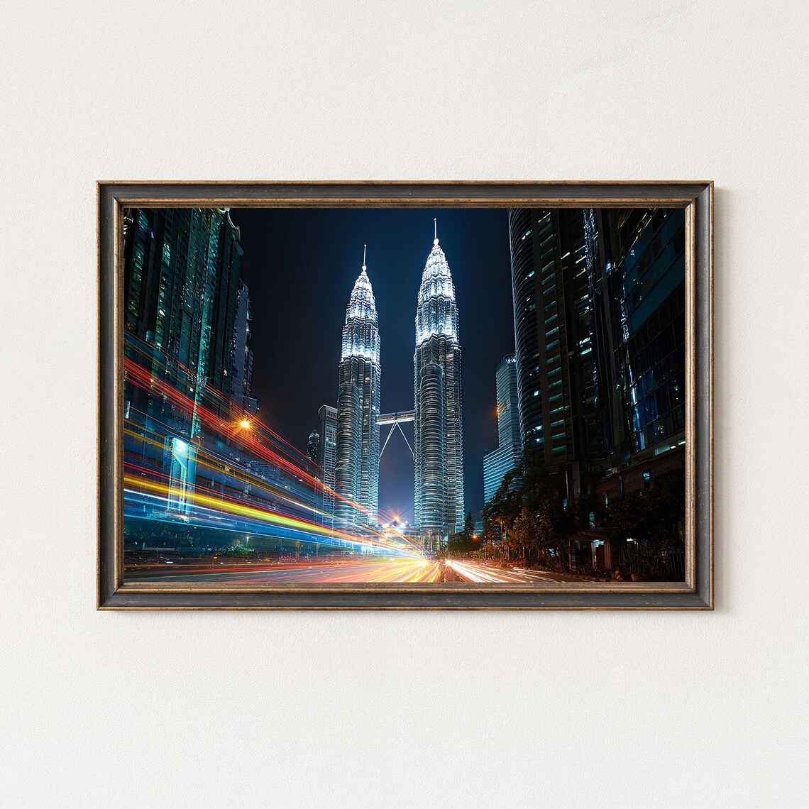 Petronas Towers Kuala Lumpur Night Traffic Trails Photo Poster