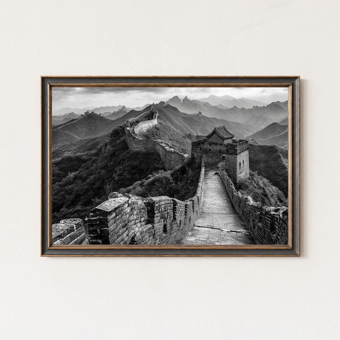 Great Wall of China Black and White Mountain Walkway Wall Art