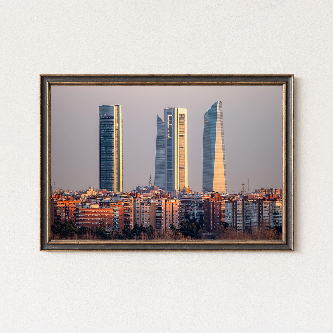 Madrid Four Towers Skyline Wall Art Modern Cityscape Print Sunset Architecture Decor