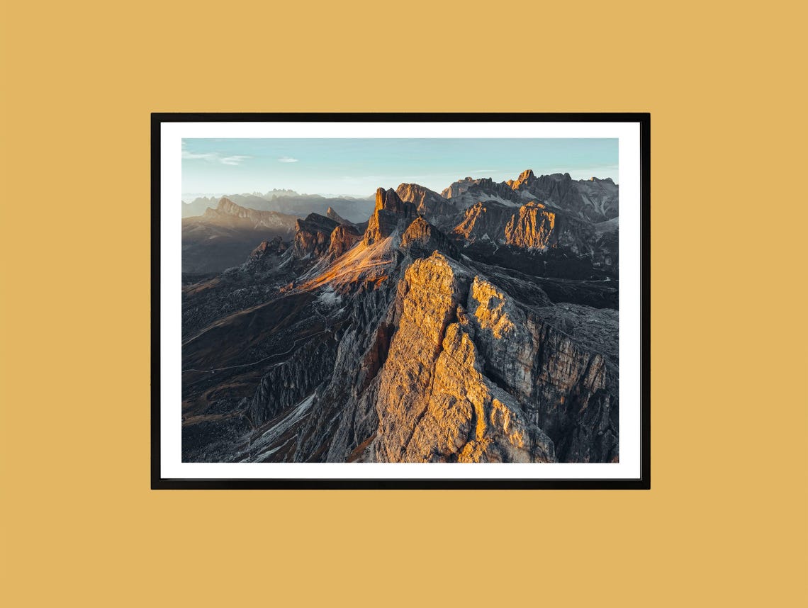 Dolomites Golden Hour Alps Mountain Ridge Photography Poster