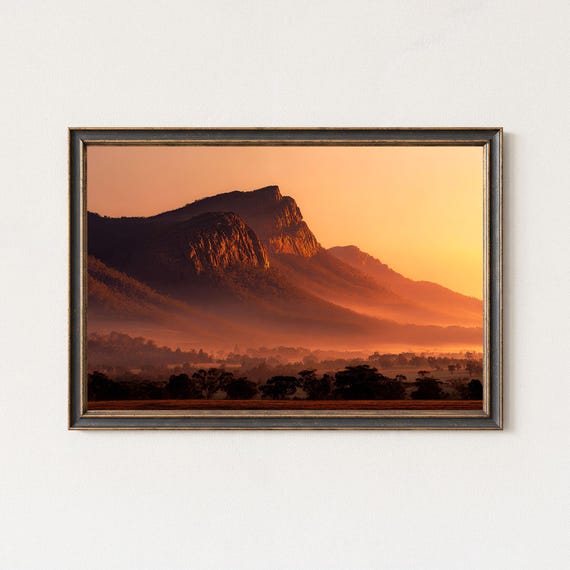 Grampians Sunrise Print Australia Mountain Landscape Wall Art Warm Misty Morning Photography