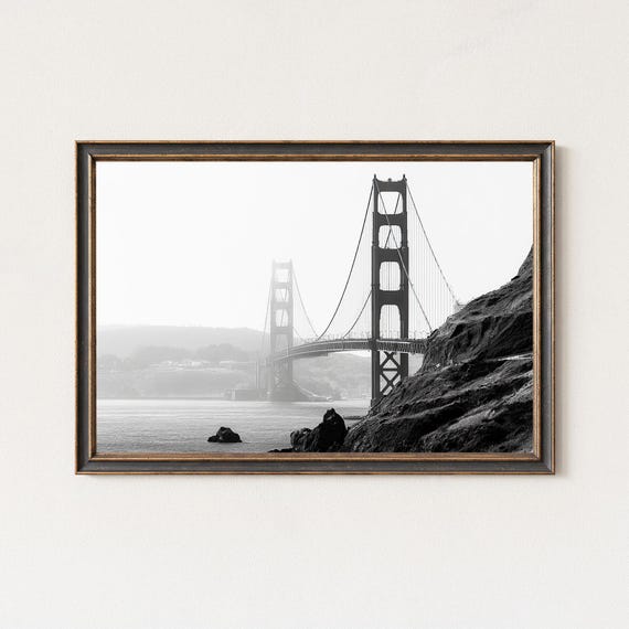 Golden Gate Bridge Photography Print Black And White Coastal Wall Art