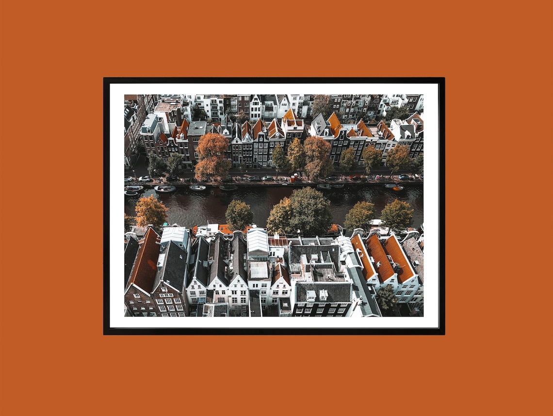Amsterdam Canal Houses Aerial Autumn Dutch Architecture Photo Poster
