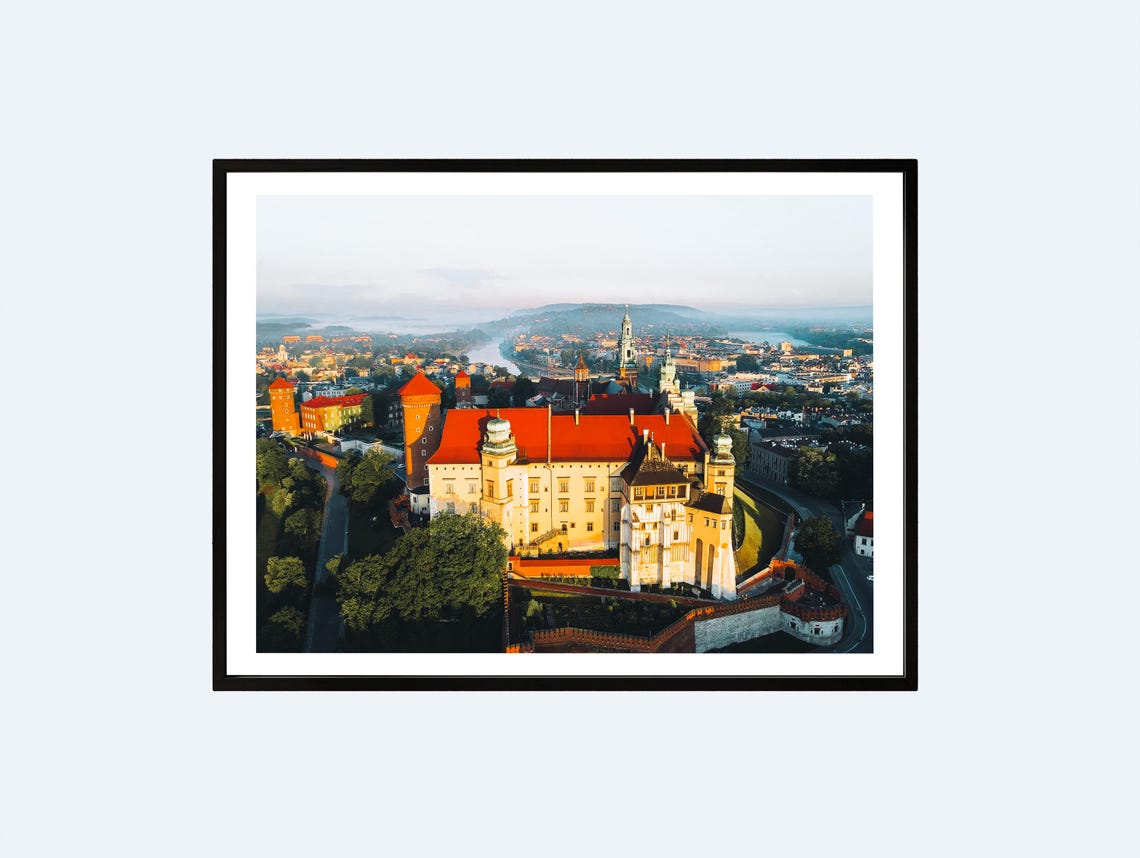 Wawel Castle Krakow Poland Aerial View Glowing at Sunrise Poster