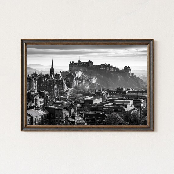 Edinburgh Castle Cityscape Photography Black And White Print