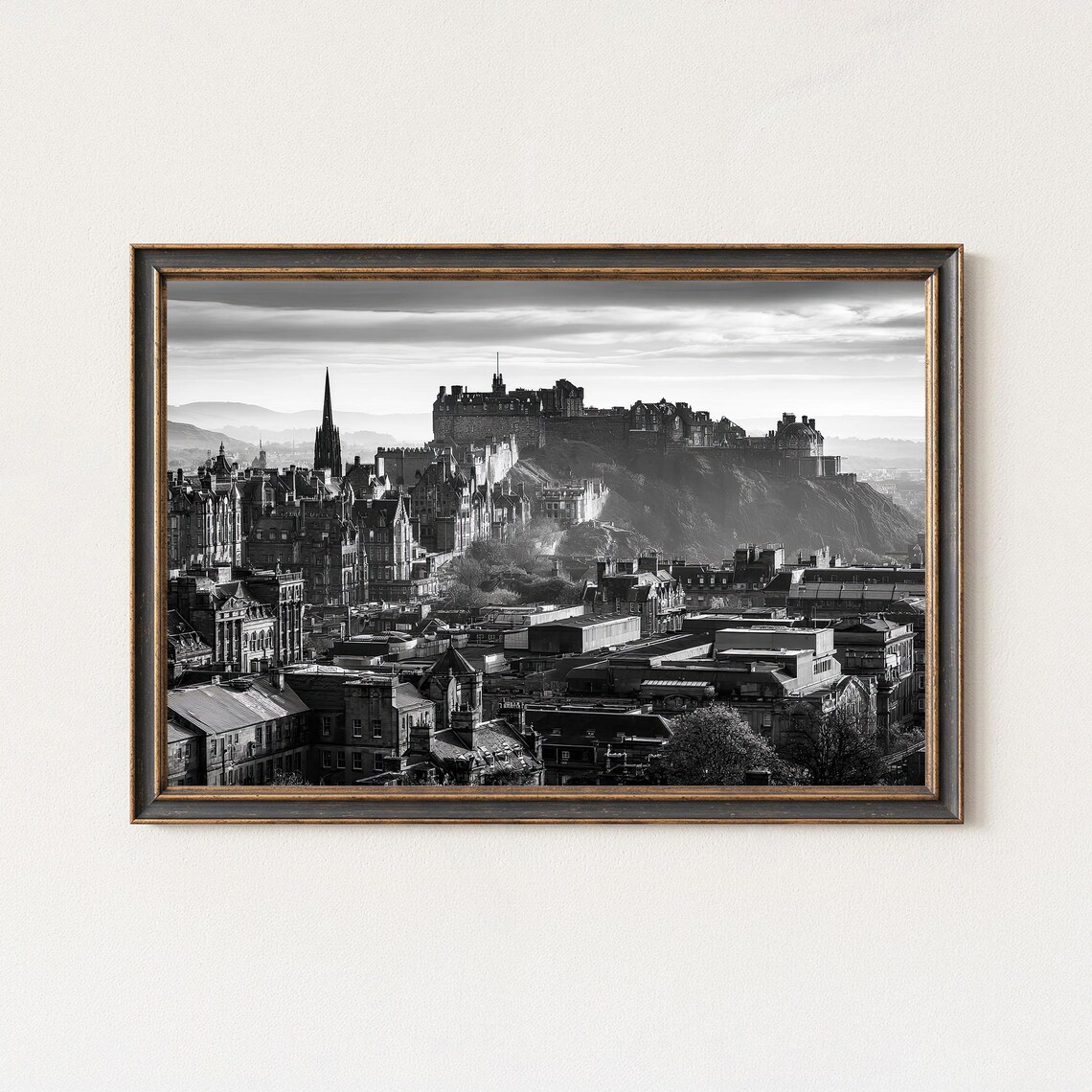 Edinburgh Castle Cityscape Photography Black And White Print