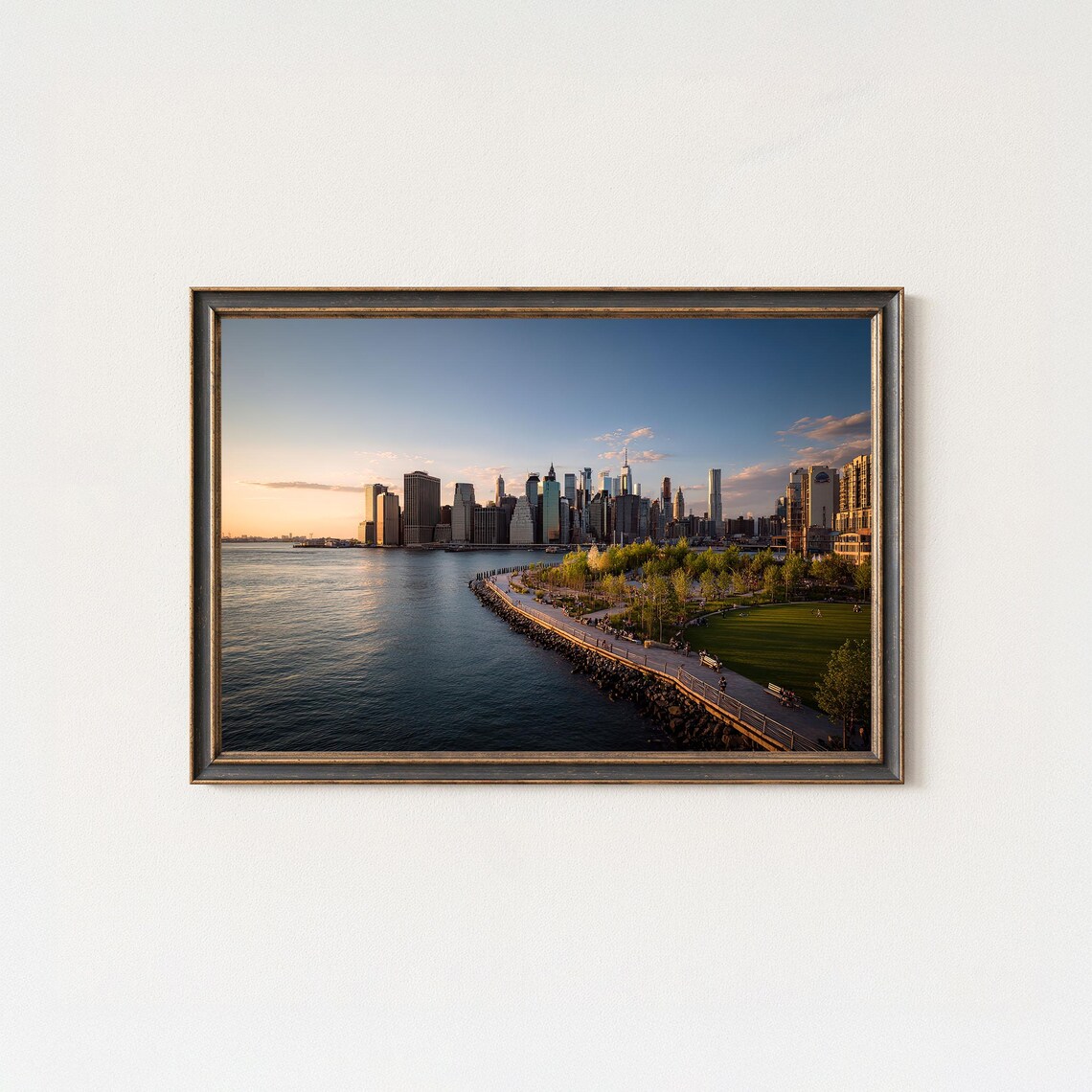 New York City Manhattan Skyline Sunset Waterfront Photo Poster