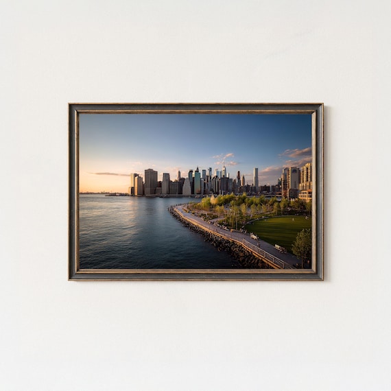 Manhattan Skyline Print New York City Golden Hour Wall Art