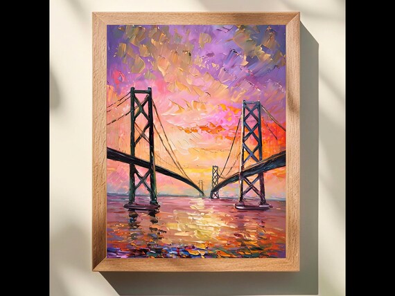 Chesapeake Bay Bridge Print Annapolis Sunset Painting Bold Coastal Decor Maryland Art Impasto Landscape