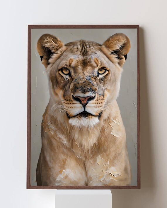 Lioness Portrait with a Calm Powerful Gaze in Soft Impasto Poster