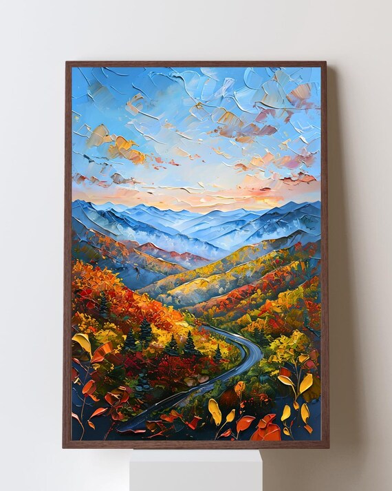 Smoky Mountain Fall Foliage Impasto Road Through Autumn Ridges Poster