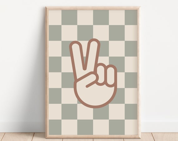 Checkerboard Print Playroom Sage Green Nursery Checkered Peace Poster Baby Boy Kids Room Decor Toddler Shared