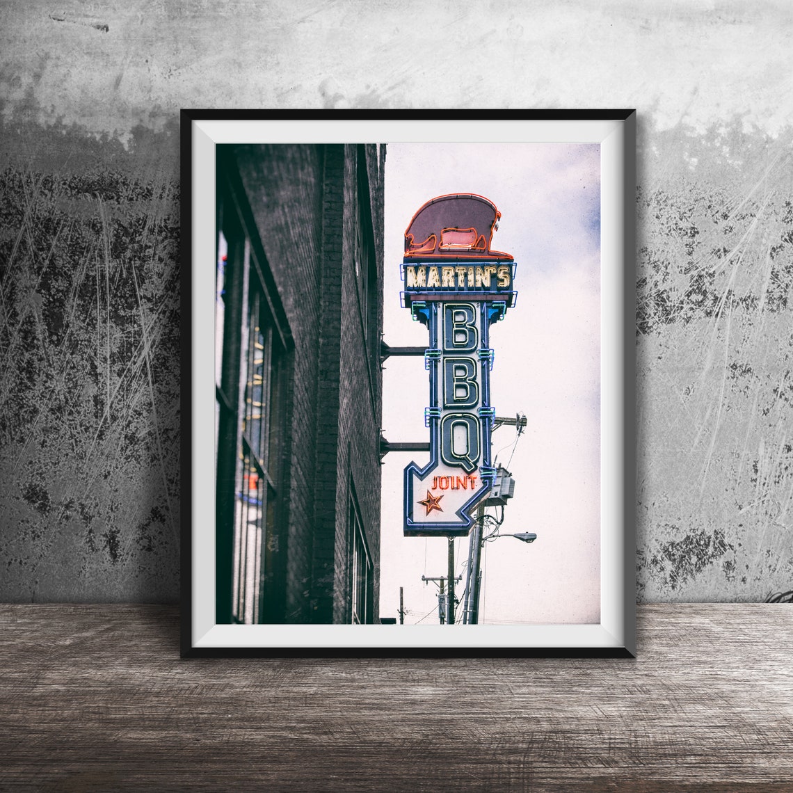 Martins Bbq Joint Nashville Bar Neon Sign Photography Street Art Wall Art Photo Broadway Music City Photography