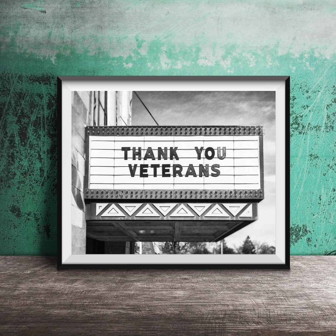 Thank You Veterans Theater Marquee Patriotic Photo Art Poster - Image 2