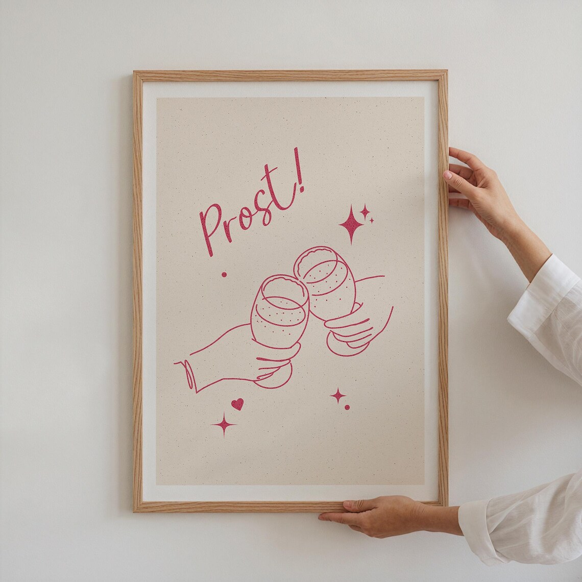 Prost Minimalist Pink Cheers Glasses Line Art Poster for Kitchen