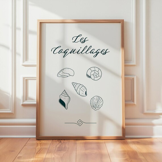 Les Coquillages Poster French Shells Illustration Print Minimalist Nature Wall Art