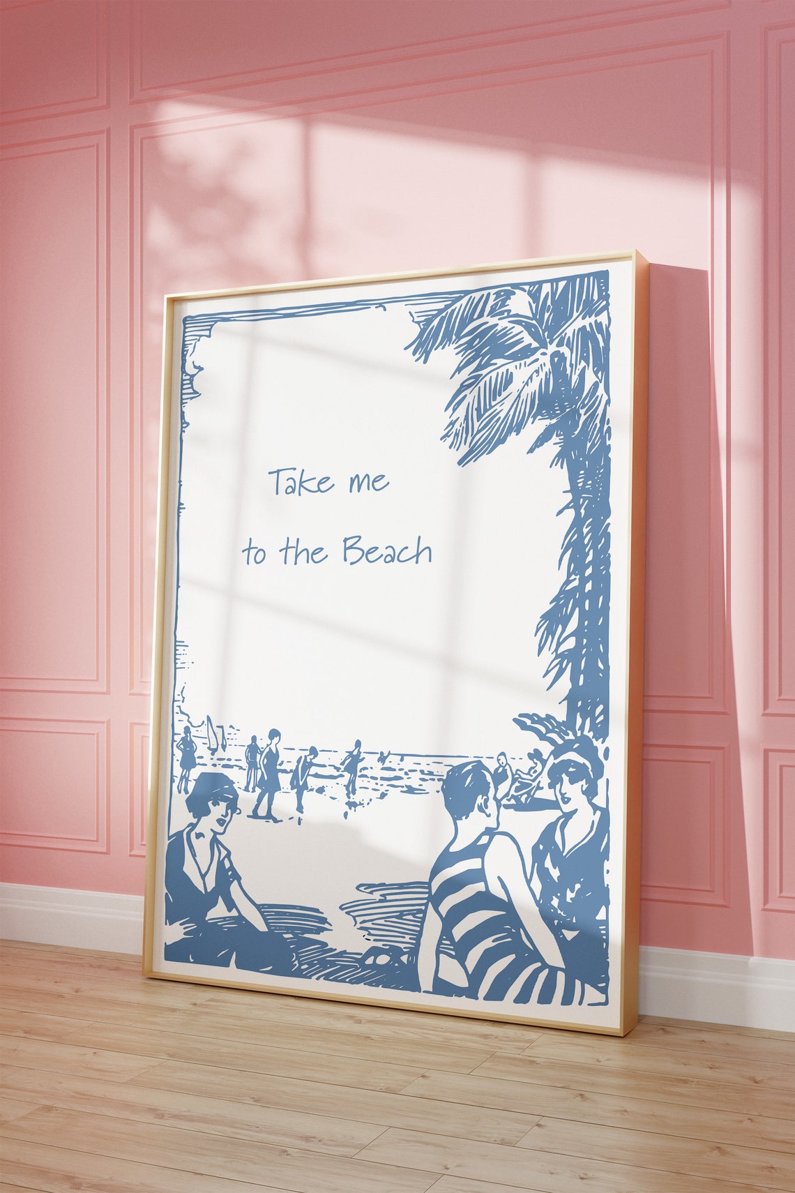 Take Me to the Beach Vintage Blue Coastal Illustration Art Poster