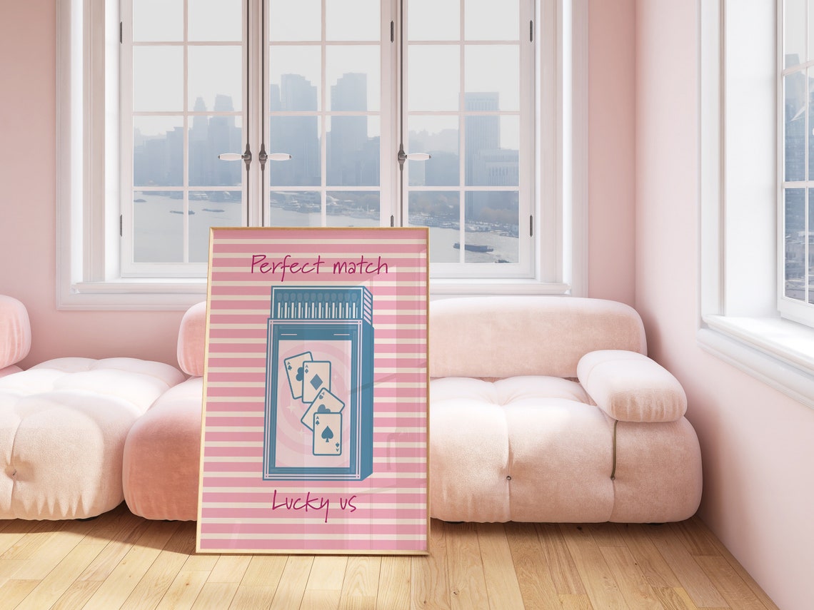 Perfect Match Lucky Us Matchbox Cards Pink Retro Quote Poster