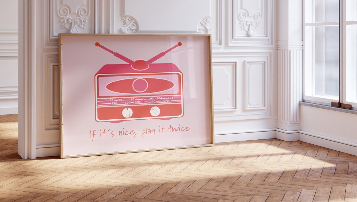 Pink Retro Radio If It's Nice Play It Twice Music Quote Art Poster - Image 3