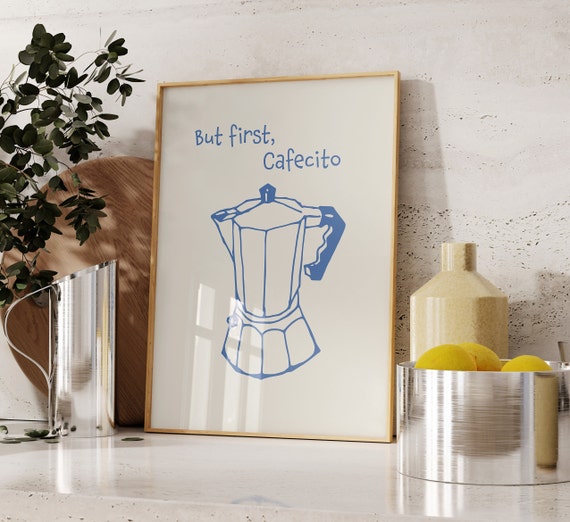 Coffee Print Hand Draw But First Cafecito Wall Art Retro Coffee Art Print Coffee Pot Poster Coffee Print Instant