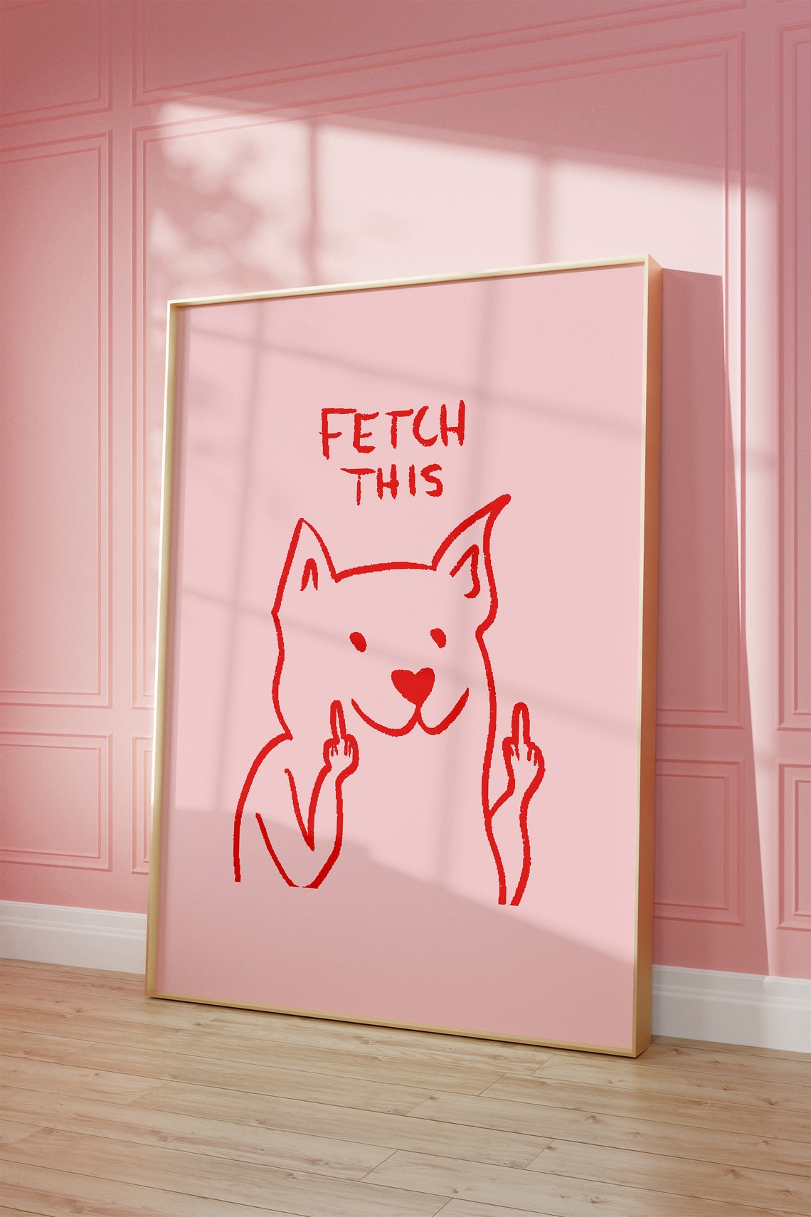 Cheeky Dog Fetch This Red Line Art Funny Pink Humor Quote Poster