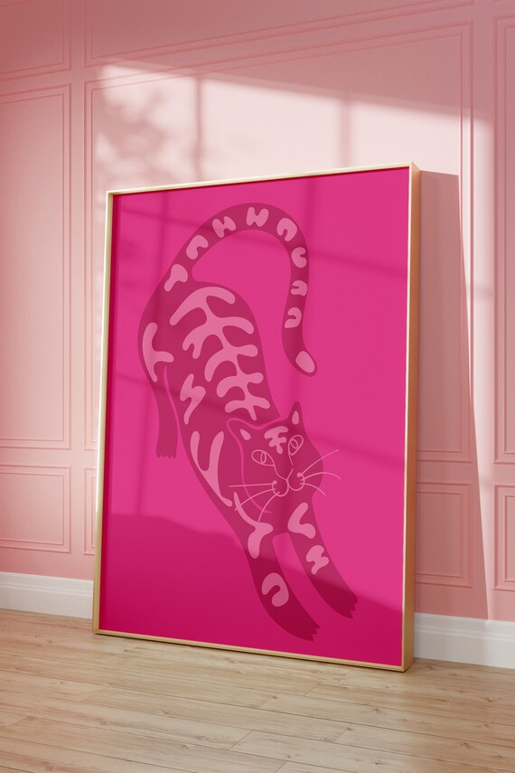 Matisse Pink Cat Print Cat Poster Maximalist Decor Dopamine Aesthetic Pink Cat Print Funny Cat Art Poster