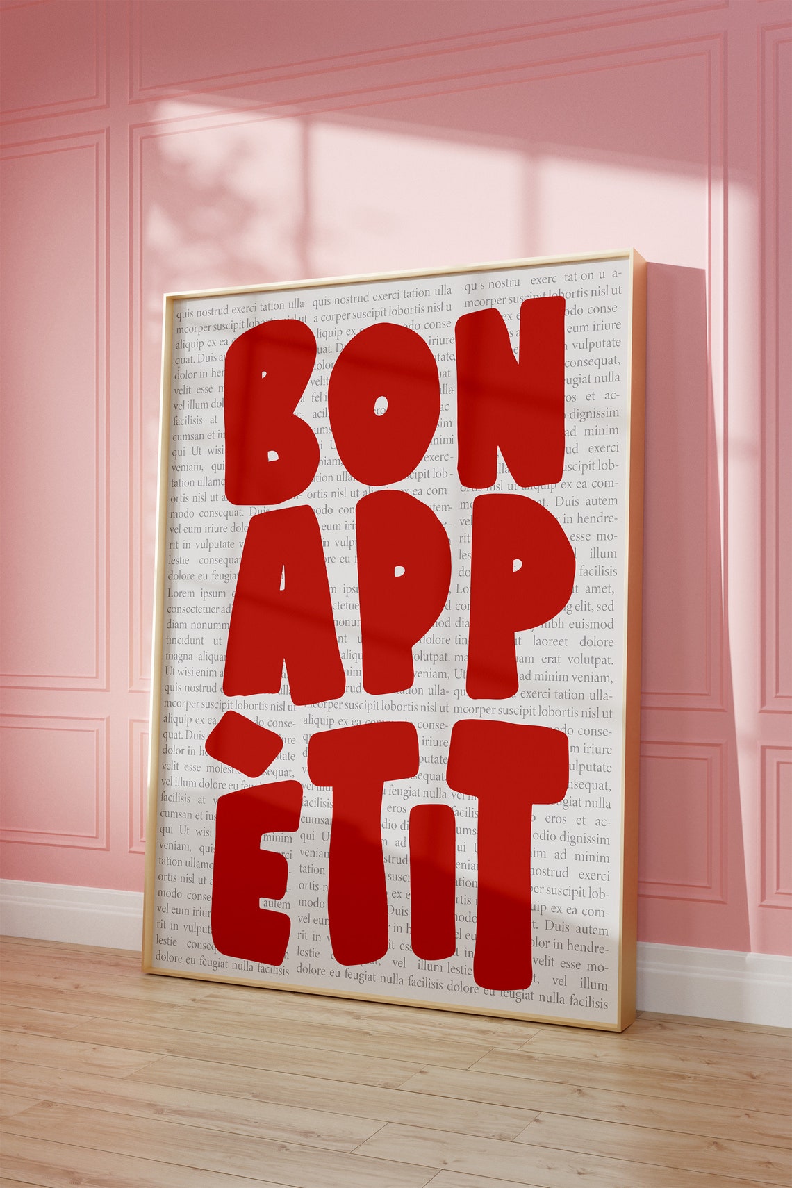 Bon Appetit Big Red Letters Newspaper Background Kitchen Poster - Image 3