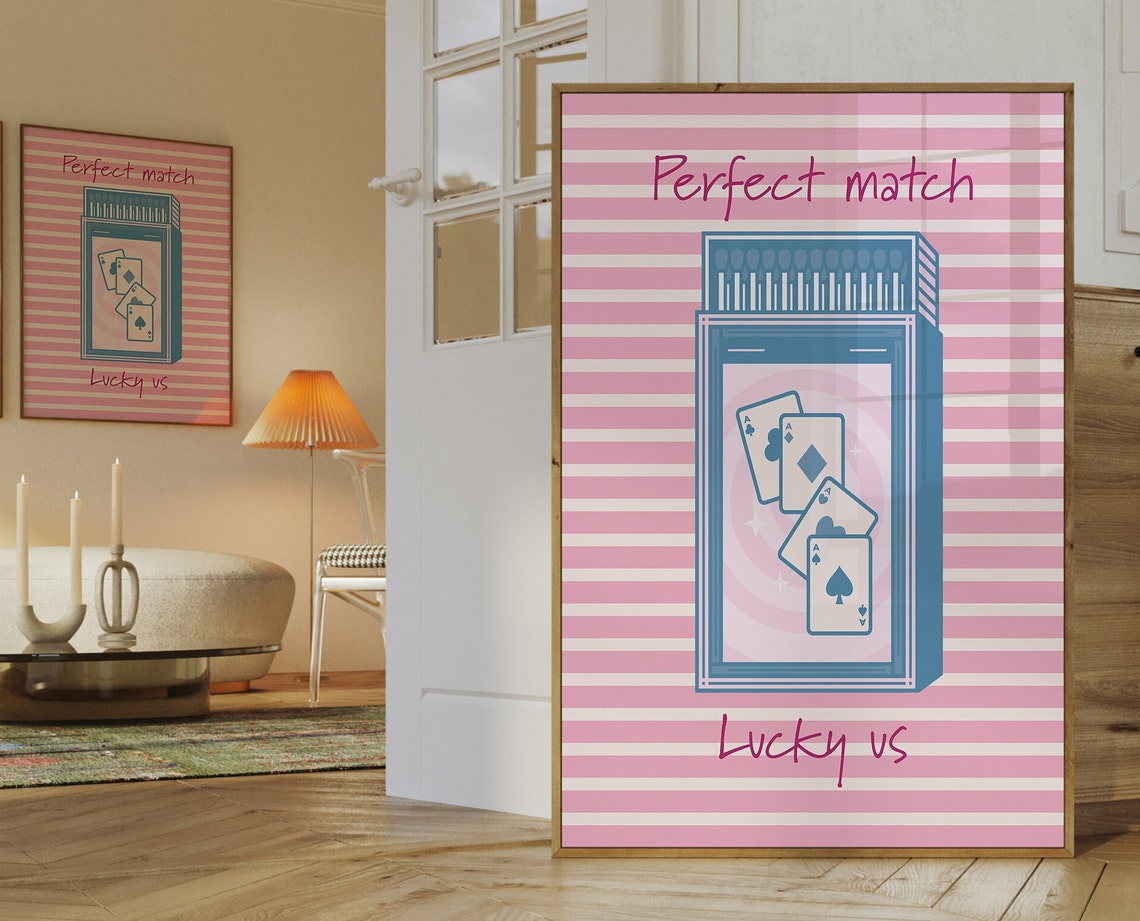 Perfect Match Lucky Us Matchbox Cards Pink Retro Quote Poster - Image 2
