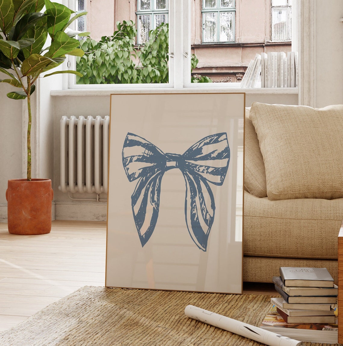 Blue Bow Preppy Western Coastal Cowgirl Poster Trendy Wall Artcoastal Hair Bow Art Print For Coastal Aesthetic Vintage Art Print