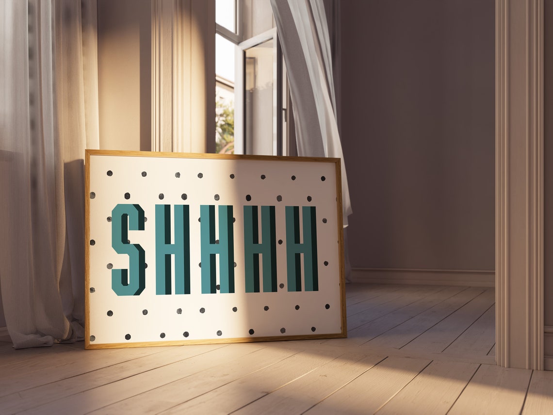 Shhh Teal Bold Letters Polka Dot Nursery Quiet Room Wall Art - Image 3