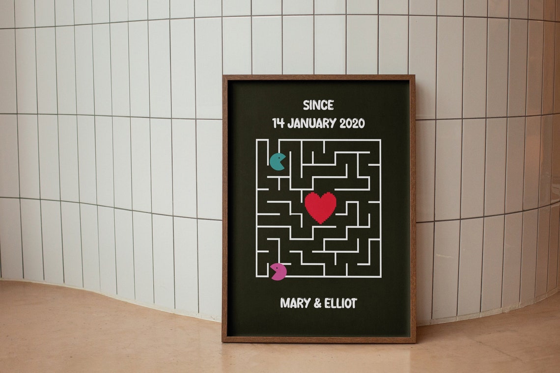 Custom Date Maze Arcade Heart Personalized Anniversary Poster