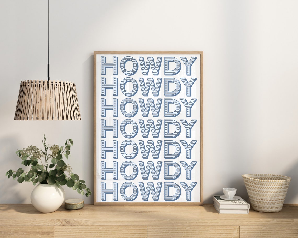 Blue Repeated Howdy Typography Western Greeting Style Art Poster - Image 3