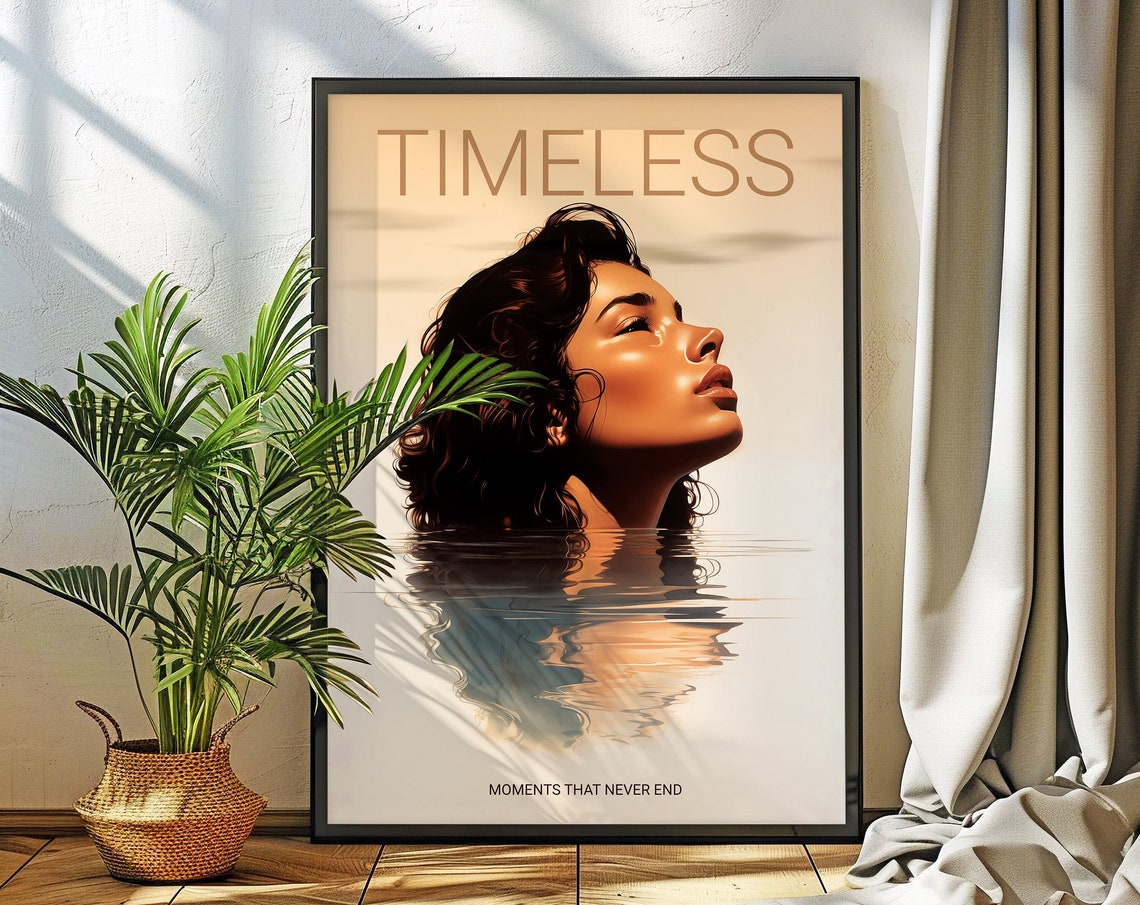 Timeless Woman Water Reflection Serene Minimalist Beauty Poster