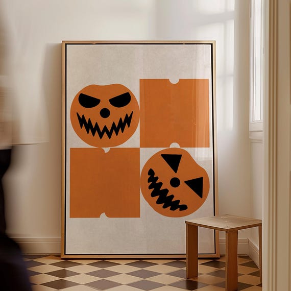 Oh No Pumpkin Halloween Print Retro Fall Decor Orange Black Rustic Farmhouse